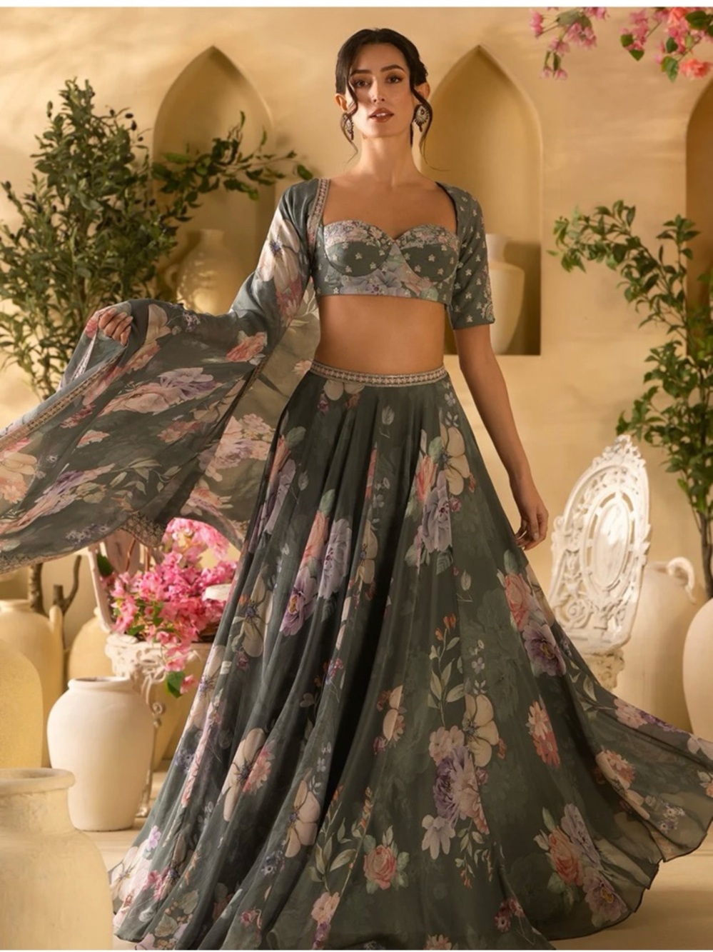 Lashkaraa Floral Lehenga choli Dusty Sage